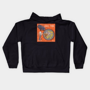 Grill Time on Orange Background Kids Hoodie